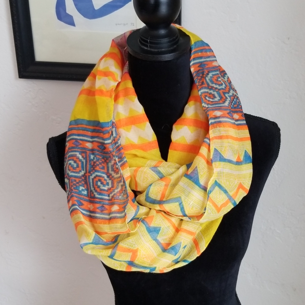 EUC Infinity Scarf Boho Neon Print